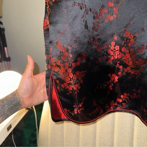 Chinese Mini Black and Red Floral Dress - Picture 6 of 12
